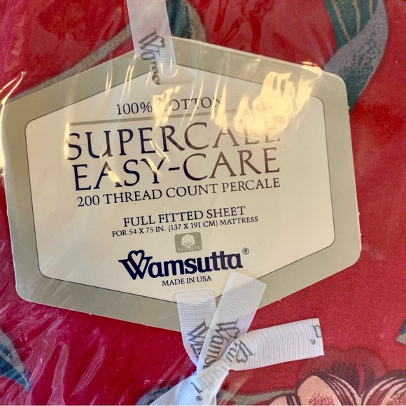 Vintage Wamsutta Supercale 100% cotton 200 thread count full fitted sheet Red - Picture 2 of 12